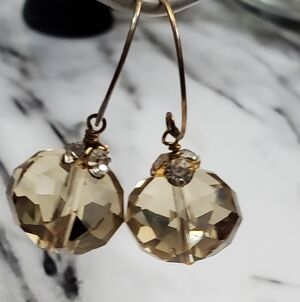 Vtg. 17.5mm Faceted Lemon Quarts Crystals Drop Earrings